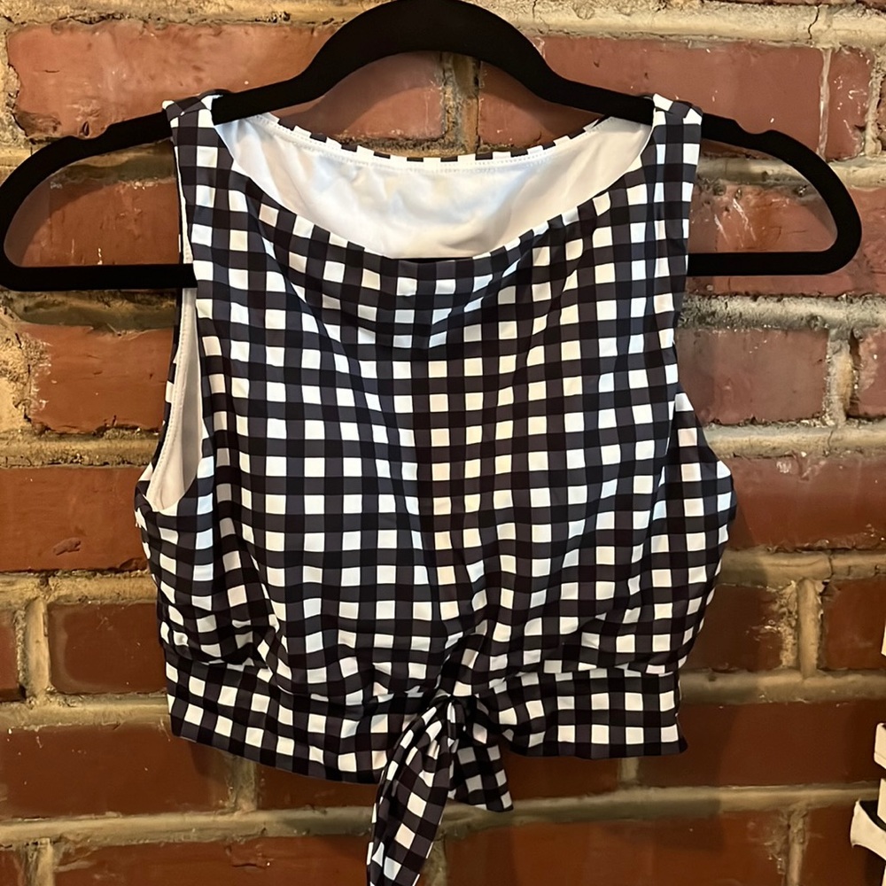 Lime Ricki Black and White Gingham Two Piece High Waisted Swimsuit